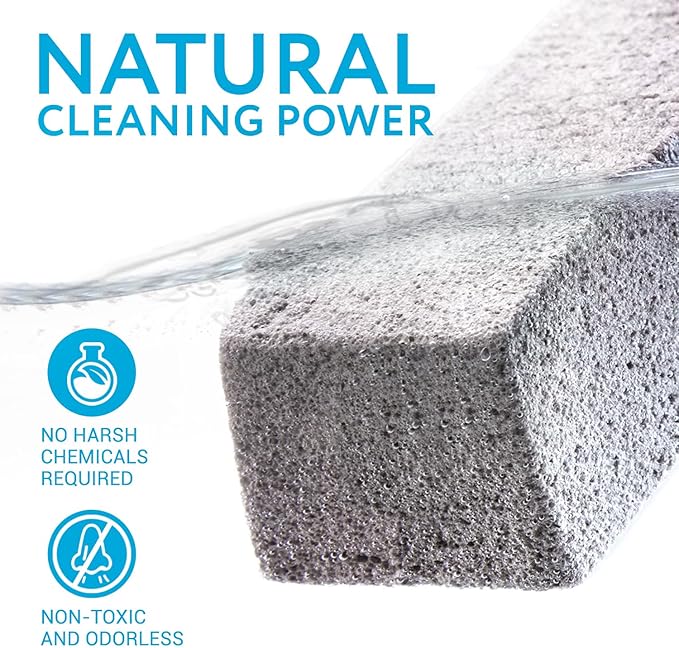 IMPRESA Pumice Stone Toilet Cleaner with Handle - 2 Count, White Hard Water Stain Remover & Toilet Bowl Cleaner - Versatile Pool Tile & Grout Cleaning Tool