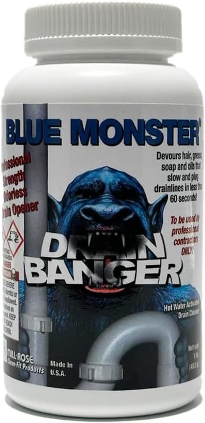 Drain Banger Drain Cleaner – Professional Hot Water Activated Formula – Devours Hair, Grease, Soap & Oils in Under 60 Seconds – Odorless & Septic-Safe – Pack of 4 (1 lb Bottles)