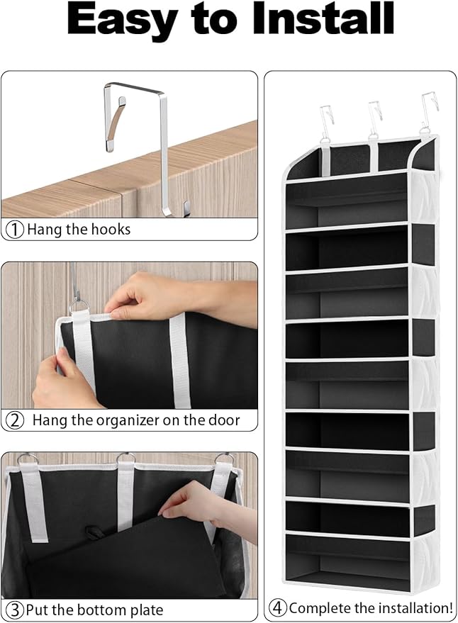 TAHAVICE 2 Pack Over The Door Storage Organizer with 5 Pockets 10 Mesh Side Pockets, 44 lbs Weight Capacity Door Hanging Organizers and Storage for Bedroom,Bathroom,Nursery,Pantry,Dorm(Black)