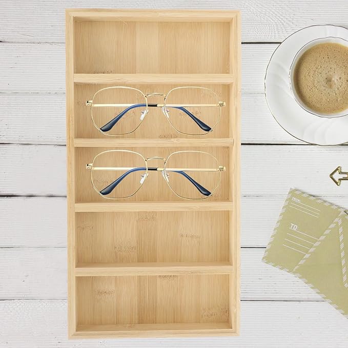 Sunglasses Organizer Tray with 5 Compartments Eyeglass Display Rack Eyewear Storage for Home and Office Desk
