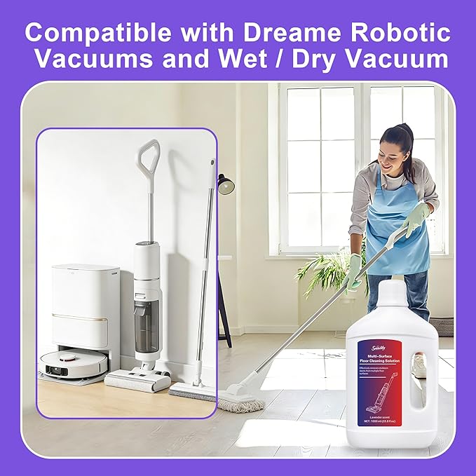 Snowlily Floor Cleaning Solution Compatible with Dreame Wet & Dry Vacuum, No residue & Pet-friendly, Household Floor Cleaners Suitable for Robot Vacuum Cleaners and Floor Mops (33.81 Fl Oz)