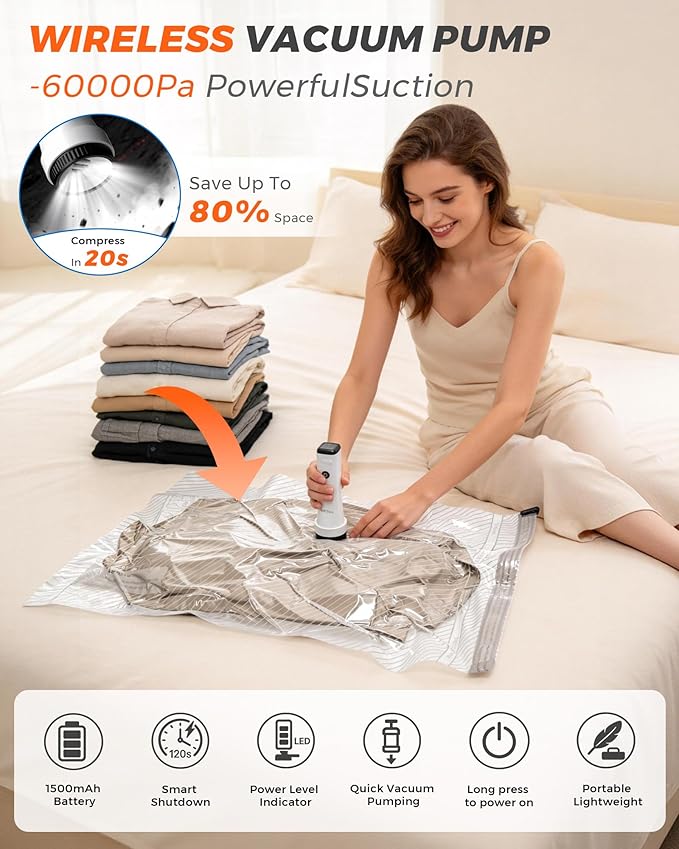 15 Pack Vacuum seal Bags for Clothing Travel with -60000Pa Electric Pump & Luggage Scale, Travel Essentials for Suitcase, Space Saver Compression Packing Bags to Check Luggage Weight & Avoid Fees