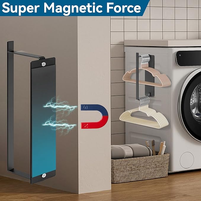 Magnetic Hanger Holder for Dryer/Washer Laundry Room, sunoyar Strong Magnetic Hanger Storage Organizer Holds up to 40 Metal Hanger Large 1Pack Black