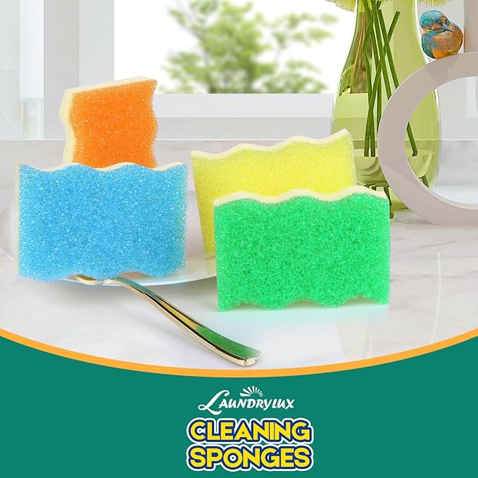 Scrub Sponge, 8 Pack Dual-Sided Temperature-Responsive Scrubber - Non-Scratch - Multipurpose Dish Sponges for Kitchens, Bathrooms, and Outdoor Use - Wave-Shaped