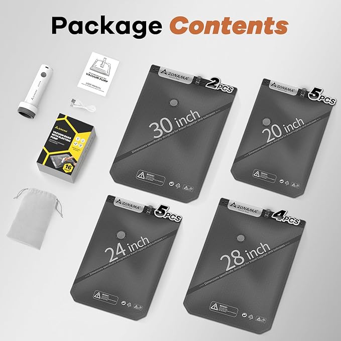 Vacuum Storage Bags for Travel with Wireless Rechargeable Air Pump, 16 Pack Travel Essentials Space Saver Compression Bag for Luggage, Suitcase, Backpack, Vacuum Seal Bags for Home Storage Clothing