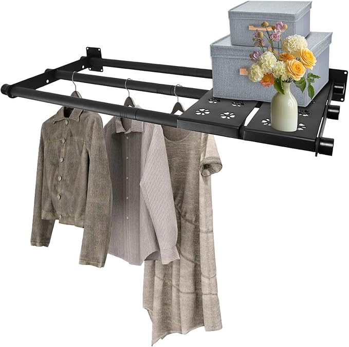 Closet Shelves Wall Mounted, 71 Inches Heavy Duty Closet Rod with Shelf Metal Utility Shelf for Wall, Closet, Laundry Room