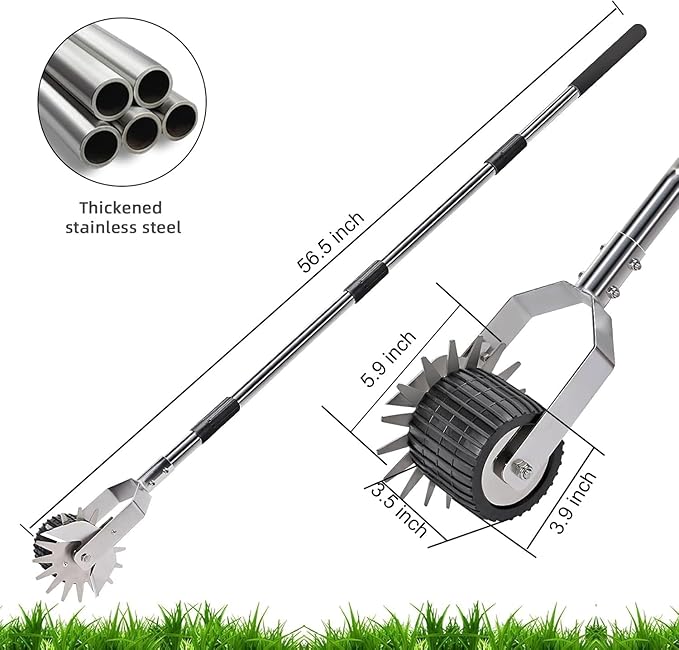 Wheel Rotary Manual Edger Lawn Tool, Grass Edge Trimmer, Sidewalk Lawn Edger Tool, Adjustable 3 Sections Stainless Steel Handle, Ergonomic, 56.5-Inch
