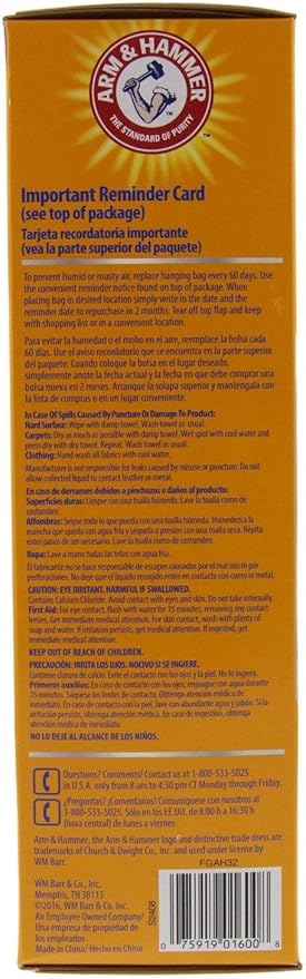 Arm & Hammer Moisture Absorber & Odor Eliminator 16oz Hanging Bag, 4 Pack (8 Bags Total) Eliminates Musty Odors & Freshens Air for Closets, Laundry Rooms, Mud Rooms