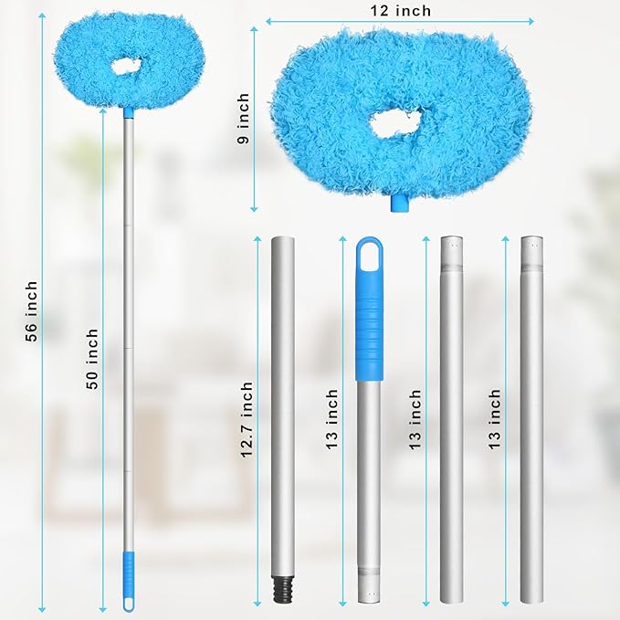 Eunice 2Pack Ceiling Fan Duster with Extension Pole, 13-49.7 Inches Adjustable and Removable Fan Cleaner Blade for High Ceiling, Window Door Furniture (Blue)