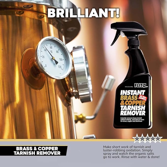 Flitz Instant Brass and Copper Tarnish Remover - 16oz Bottle of USA-Made Organic Rust Remover Spray (No-Rub) - Removes Stains & Oxidation from Glass & Aluminum - Brass Cleaners That Work (3 Pack)