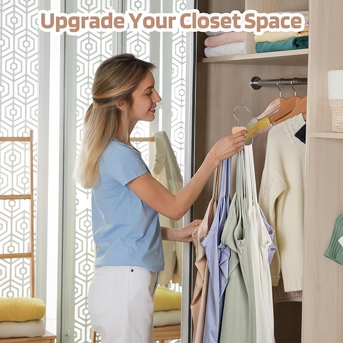 3 Pack Tank Top Hangers, 2026 Upgraded Bra Hanger for Closet Organizer & Storage, 360° Rotating & Foldable Design, Wooden Space-Saving Hanger for Tank Tops, Bras and More (Natural)