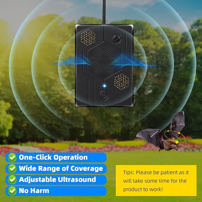 2 Pack Bat Deterrent Devices for Attic: 2025 Upgraded Bat Keep Away System - Rechargeable Bats Exclusion Device for Porch,House Outdoor & Indoor, Friendly to Human & Pet,Bats Removal