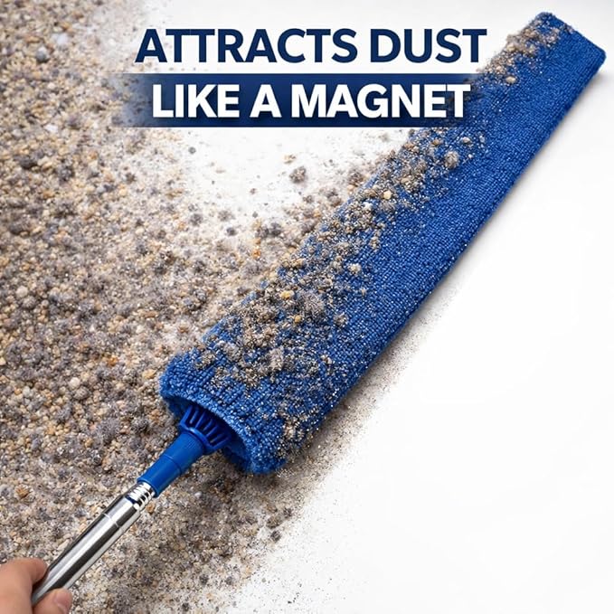 Retractable Gap Dust Cleaner with Extension Pole 30'' to 100'', Cleaning Tools with 3 Microfiber Dusting Cloths, Extendable Long Handle Duster for Cleaning Under Refrigerator Furniture Appliance Blue
