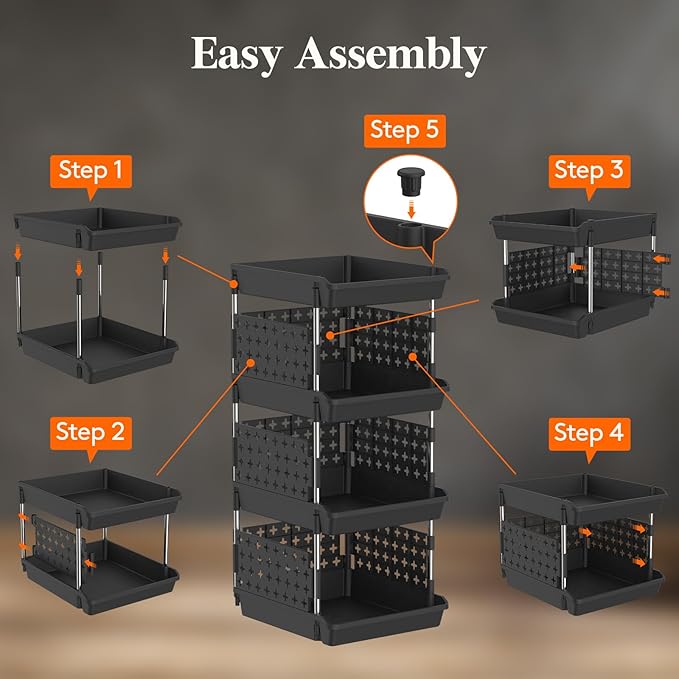 Lifewit Plastic Stackable Storage Baskets, 4 Tier Stacking Bins for Food and Clothes, Multifunctional Organizer for RV, Kitchen, Playroom, Pantry, Black, 35 x 30 x 72 cm/14 x 12 x 28 inch, 2 Pack