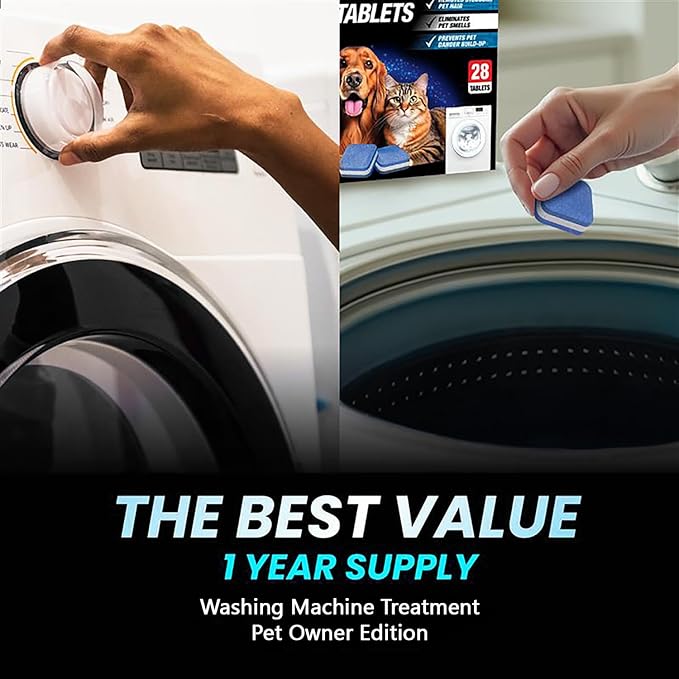 Washing Machine Cleaner New Ultra Pro Tablets 50% Stronger Formula for Pet - 56 Pack, HE Front & Top Load, Washer Deep Cleaning, Remove Tough Pet Hair, Odors, Residue & Grime, No Dander Build-up