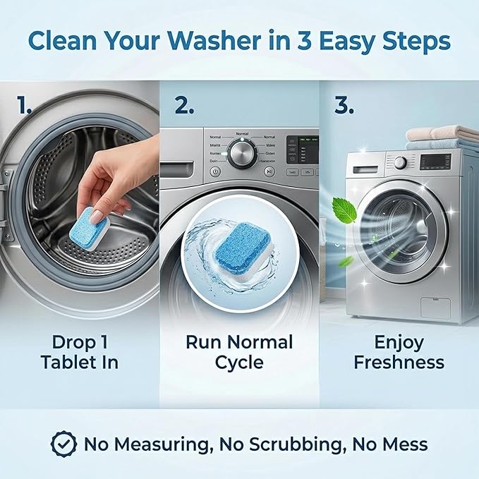 Washing Machine Cleaner Tablets 24 Pack – Deep Cleaning Washer Descaler for Front Load & Top Load Machines, Septic Safe Washing Machine Cleaning Tablets, 12 Month Supply