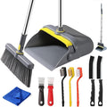 Broom and Dustpan Set with 54" Long Handle, Windproof Stand-Up Dustpan & Broom Combo with 8-Piece Cleaning Tool Kit for Home, Kitchen, Office & Pet Hair Cleaning