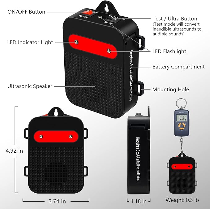 Ultrasonic Rodent Repellent Under Hood Battery Operated Pest Repeller Humane Mouse Repellent for Car Engines Basement Garage Attic Rat Mice Deterrent 2 Pack