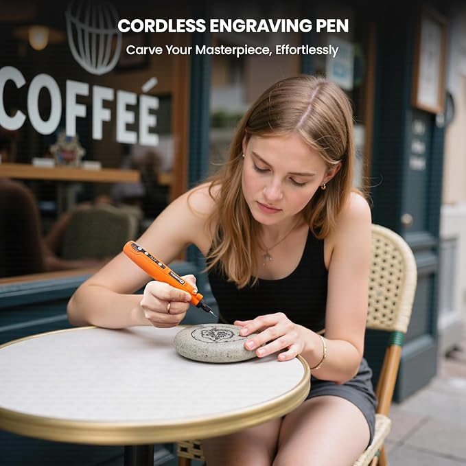 HARDELL Rotary Tool, 5 Speed Rechargeable Engraving Pen - Electric Cordless Engraver Pen for 60+ Surfaces - Beginner Friendly with 37 Accessories, Ultimate Engraving Pen Kit for Artists & DIYers