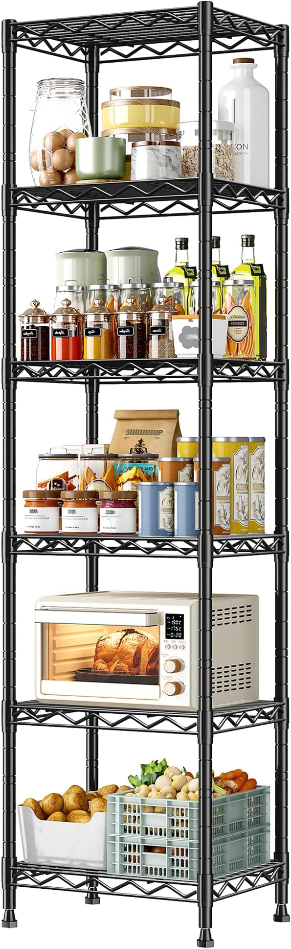 DurayLoly 6 Wire Shelving Metal Shelves Storage Rack:Adjustable Storage Shelves Standing Shelf Units and Narrow Shelf for Laundry Bathroom Kitchen Pantry Closet Office 15.8" w*11.8" D*63" H
