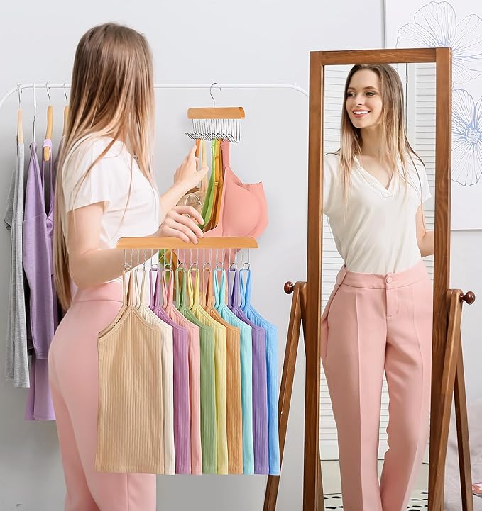 4 Pack Bra Hangers for Closet Organizer Upgraded Non-Slip Bra Organizer for Closet Tank Top Hanger Multi Hangers Space Saving with 40 Hooks for Belt, Tie, Tank Top, Necklaces