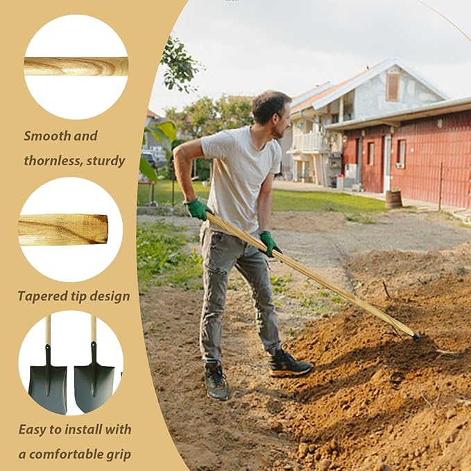 2 PCS 46.5in Wooden Shovel Handle Replacement for Snow Shovel Garden Rake Long Handle Shovels Garden Tool