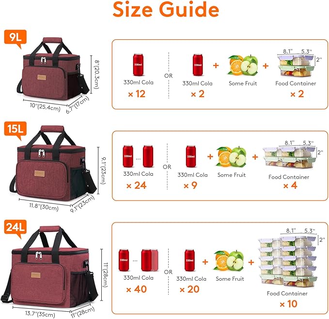 Lifewit Medium Lunch Bag, Insulated Lunch Box, Soft Cooler Cooling Tote for Adult Men Women, Burgundy 12-Can (9L)