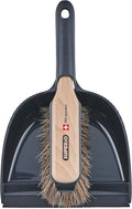 Superio Handheld Comfort Grip Dustpan and Brush Set - Hand Broom with Swiss Natural Horsehair Bristles.