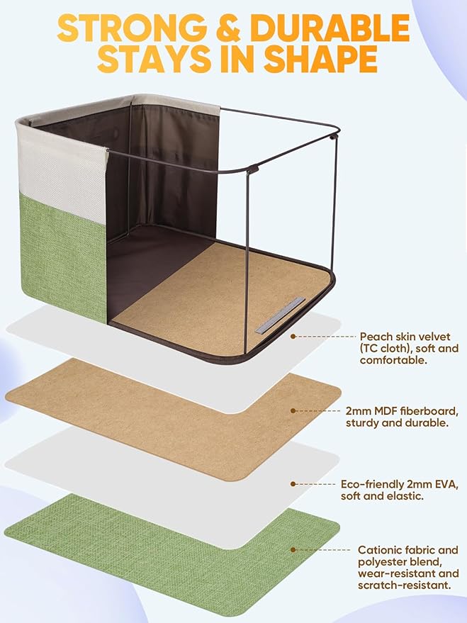 BALEINE 4 Pack Fabric Storage Bins for Shelves, Linen Storage Baskets for Organizing, Decorative Closet Bins for Clothes, Home (Green, 17''x13''x10.5'')