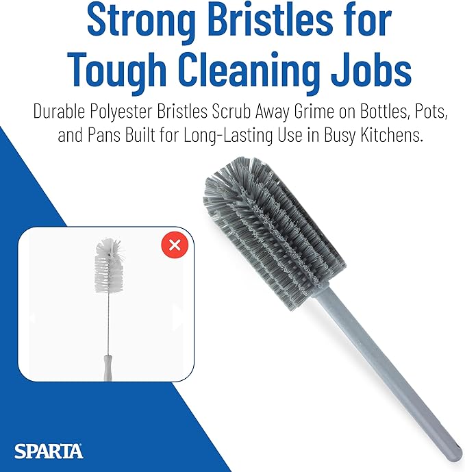 SPARTA Scrub Brush Bottle Brush, Dishwasher Safe Brush with Hanging Hole for Cleaning, Plastic, 16 Inches, Gray, (Pack of 4)