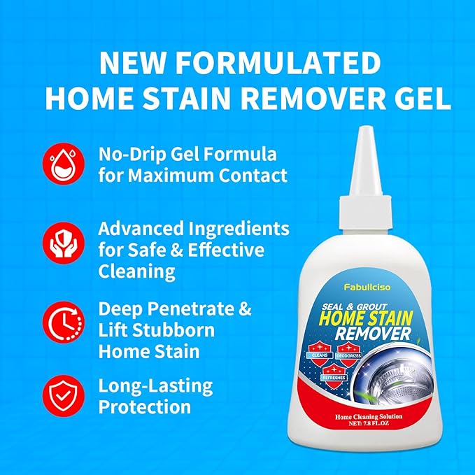 Home Stain Remover Gel – Stubborn Stain Cleaner No Harsh Scrubbing Required (Front Loader Washing Machine Seal Washing Machine Seals, Sinks & Tiles | No-Slip Formula | 8H Penetration)
