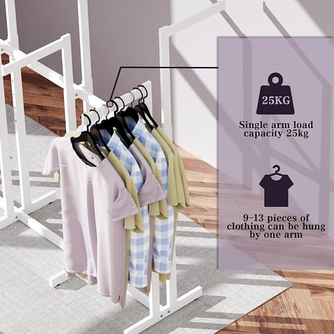 Retail Clothing Rack - for Hanging Clothes - Rolling Metal Garment Racks Heavy Duty, White Commercial Clothing Display Rack Stand with Wheels, Large Sturdy Garmet Racking (8 Arm,White)