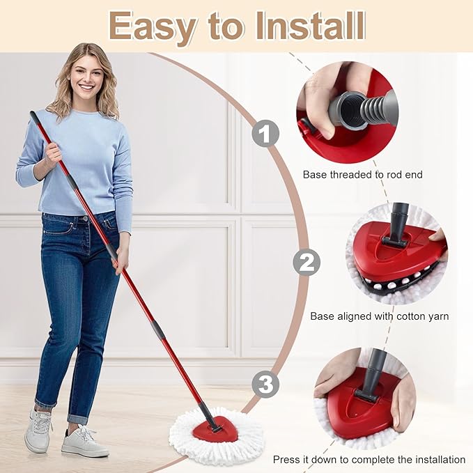 Mop Replace Head for O Cedar, Mop Heads Replacements for Ocedar, Spin Mop Replacement Head for Ocedar Easy Wring 1 Tank System, Include 2 Pack Spin Mop Refills & 2 Scrubber Mop Head & 1 Pack Mop Base