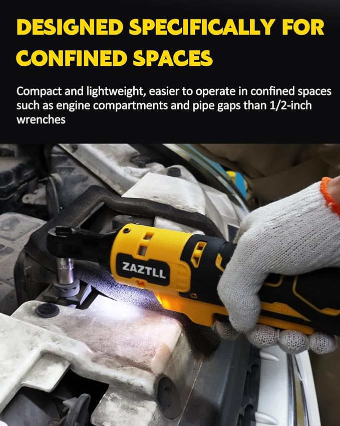 3/8" Cordless Ratchet Wrench,74Ft-lbs Electric Ratchet Wrench, Chargeable Power Ratchet Driver with 2 X 21V Lithium-Ion Battery,7 Sockets, 3" Extension Bar, 1/4" Adapter