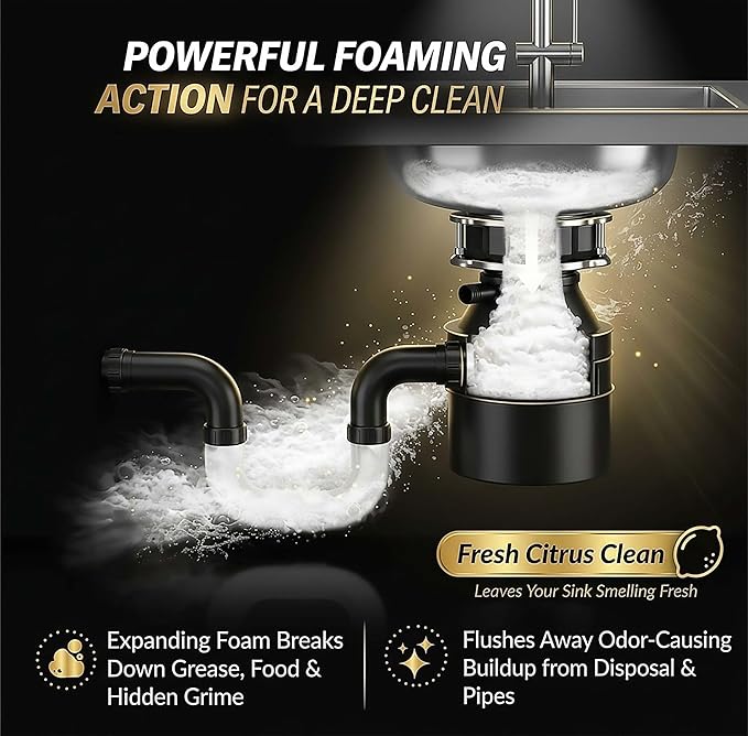 Garbage Disposal Cleaner Deodorizer Tablets – Heavy Duty XL Foaming Tablet for Kitchen Sink Drains and Disposals – Natural Sink and Disposal Cleaning Tablet – 12 XL Tablets, One Year Supply