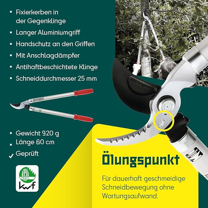 BERGER Lopping Shear Bypass Classic, Length: 600 mm Made of high-Grade Steel, Pruning Shear with Stop Damper no. 4200
