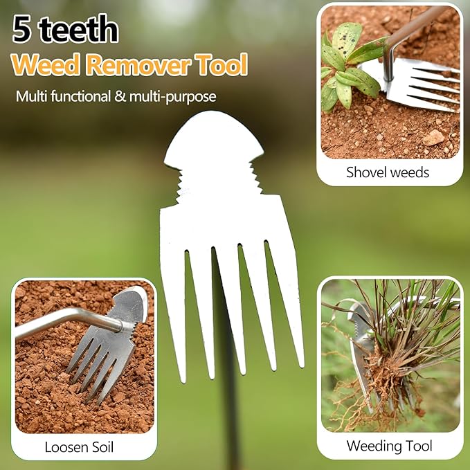2026 Weed Puller Tool, 3 Pack New Garden Stainless Steel Weeder Tool Hand Weeder Tool,Multi-Purpose Weed Remover Tool Weeding Tools for Gardening(Rubber Handle)