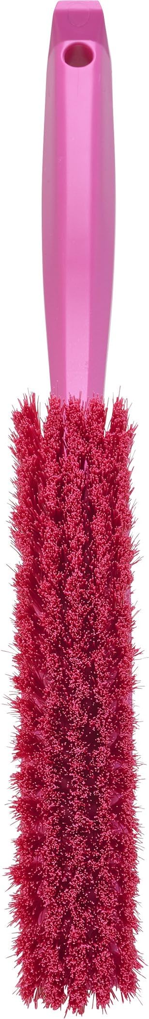 Vikan 45871 Bench Cleaning Brush, Polypropylene/Polyester Soft Bristle Dustpan Brush & Sweeper With Handle, 14-Inch, Pink