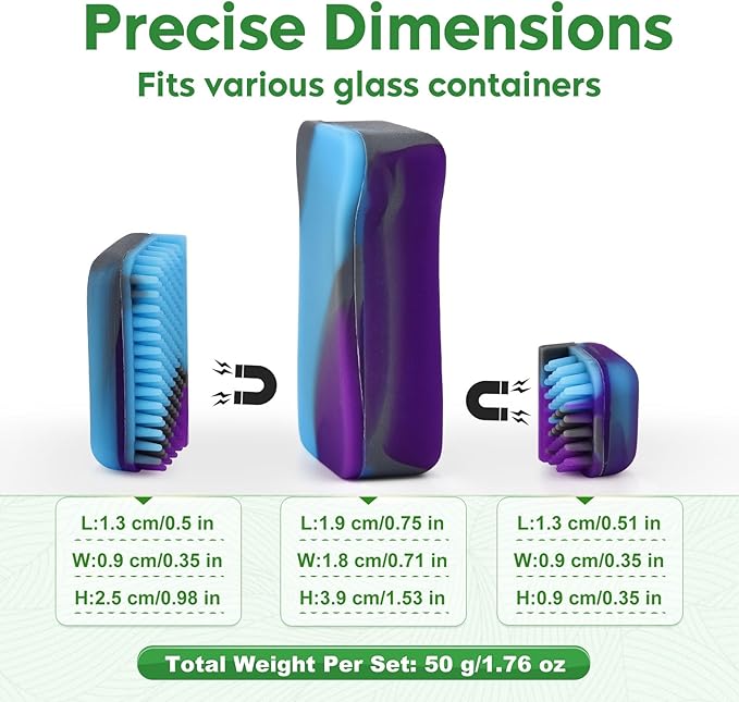Magnetic Glass Cleaner Kit - Reusable Pipe Cleaning Tool Deep Cleans Hard-to-Reach Stains Two Silicone Brush with Handle Design Versatile for Glassware, Ceramic Surfaces, Purple