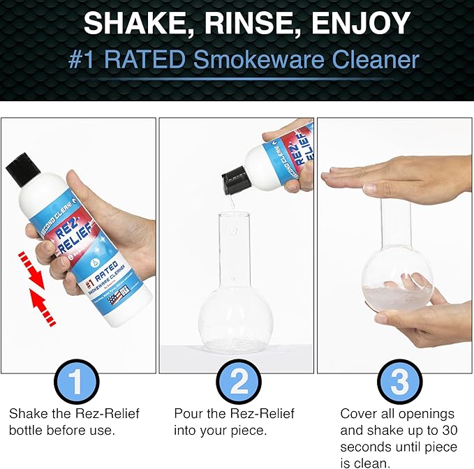 SNOWTREE - Rez Relief Glass Cleaner Solution for Glass, Ceramic, Metal & Silicone - 3 Pack 12 Fluid Oz Bottle - Refreshing Citrus Scent Glass Cleaner Liquid - Removes Stains & Smells