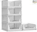 Proarea 5 Pack Stackable Plastic Storage Basket Closet Organizer Bin Foldable Clothes Organizer Storage Drawer Shelf Container for Living room Bathroom Kitchen Office (4L+1S)