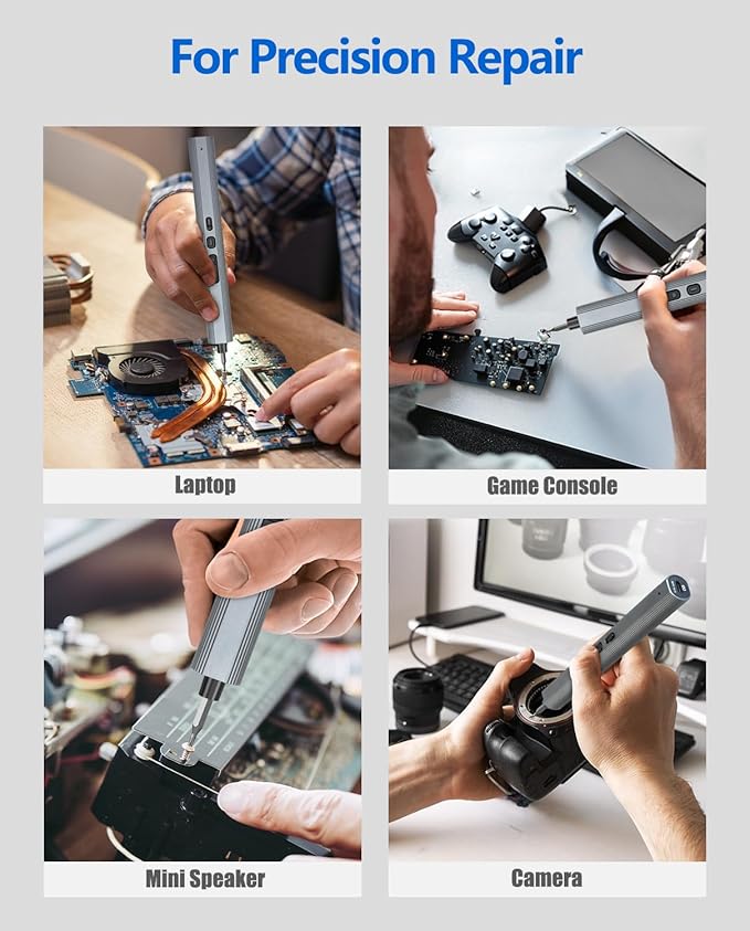 UnaMela Mini Electric Screwdriver Set Upgraded: Small Electric Precision Screwdriver Cordless - 3 Torque Settings, 30 S2 Bits, 4 LED Lights, Power Screwdriver Repair Tool Kit for PC RC Electronics