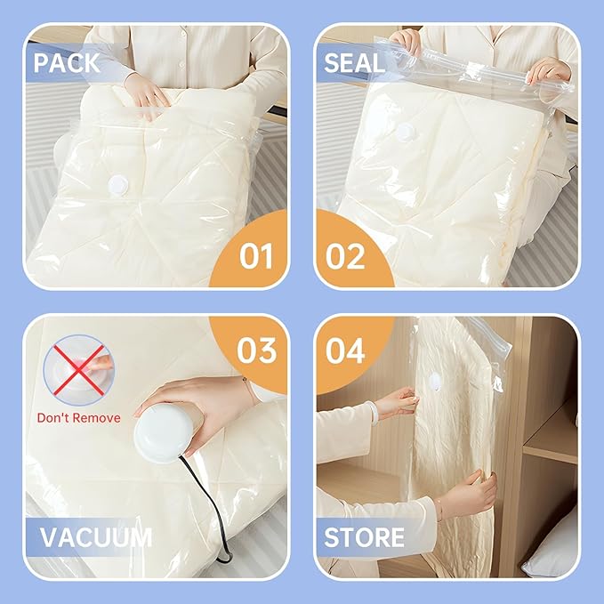 10 Jumbo Vacuum Storage Bags, Vacuum Seal Bags for Clothing, Pillows, Comforters, Blankets, Space Saver Bags with Hand Pump