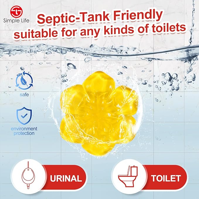 Simple Life Toilet Gel Stamp – Fresh Flower Scent, Anti-Limescale Toilet Cleaner Gel, Deodorizing & Long-Lasting Freshness, 32 Stamps, Blue & Yellow