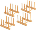 HBlife 4pcs Bamboo Dish Plate Bowl Cup Book Pot Lid Cutting Board Drying Rack Stand Drainer Storage Holder Organizer Kitchen Cabinet（Keep Dry）