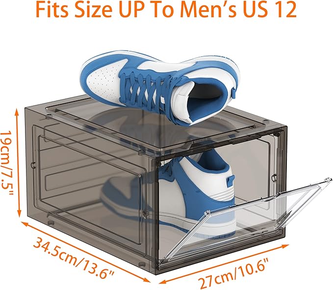 HOMIDEC Shoe Storage, 6 Pack Shoe Organizer Hard Plastic Shoe Box, Shoe Boxes Clear Plastic Stackable, Shoe Boxes with Lids for Size 13, Clear Smoke