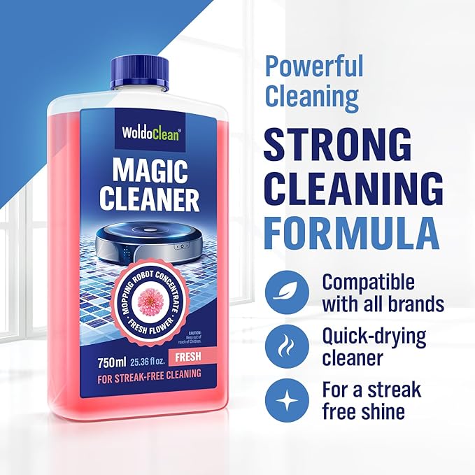 WoldoClean Robot Floor Cleaner Liquid 25.36 fl.oz - Fresh Scent & Anti-Clog, Compatible with Roborock, Dreame, Roomba, Tineco, Daily Use Concentrate