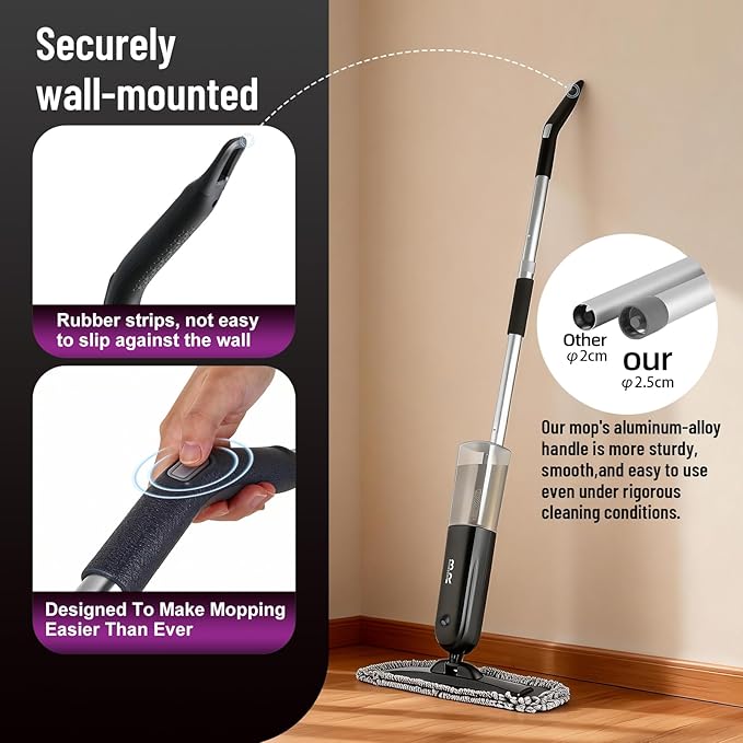 Electric Spray Mop Floor Cleaner with 2 Mopping Pads 700ml Bottle & Scraper 360° Swivel Head Lightweight Cordless Wet Dry Cleaner for Hardwood Floor Cleaning Laminate Tile Wood Vinyl & All Hard Floors