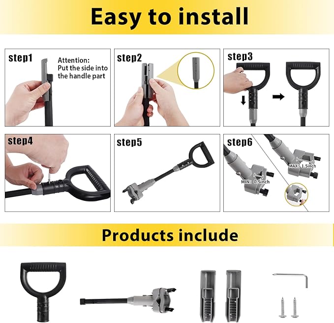 Universal Snow Shovel Handle, Back Saver Handle Attachment for Snow Shovel, Ergonomic Elasticity Handle Extension Universal Fit for Shovels Rakes, Weed Eater, String Trimmer, Gardening Tools
