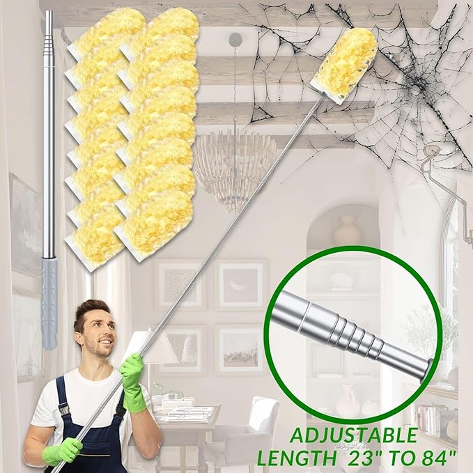 Duster Refills,Static Dust Removal Brush Disposable Replacement Head Compatible with Swiffer Duster Refills for Electronics, Furniture, Blinds, Ceiling Fans (Yellow, 30 Refills+1 Extension Pole)